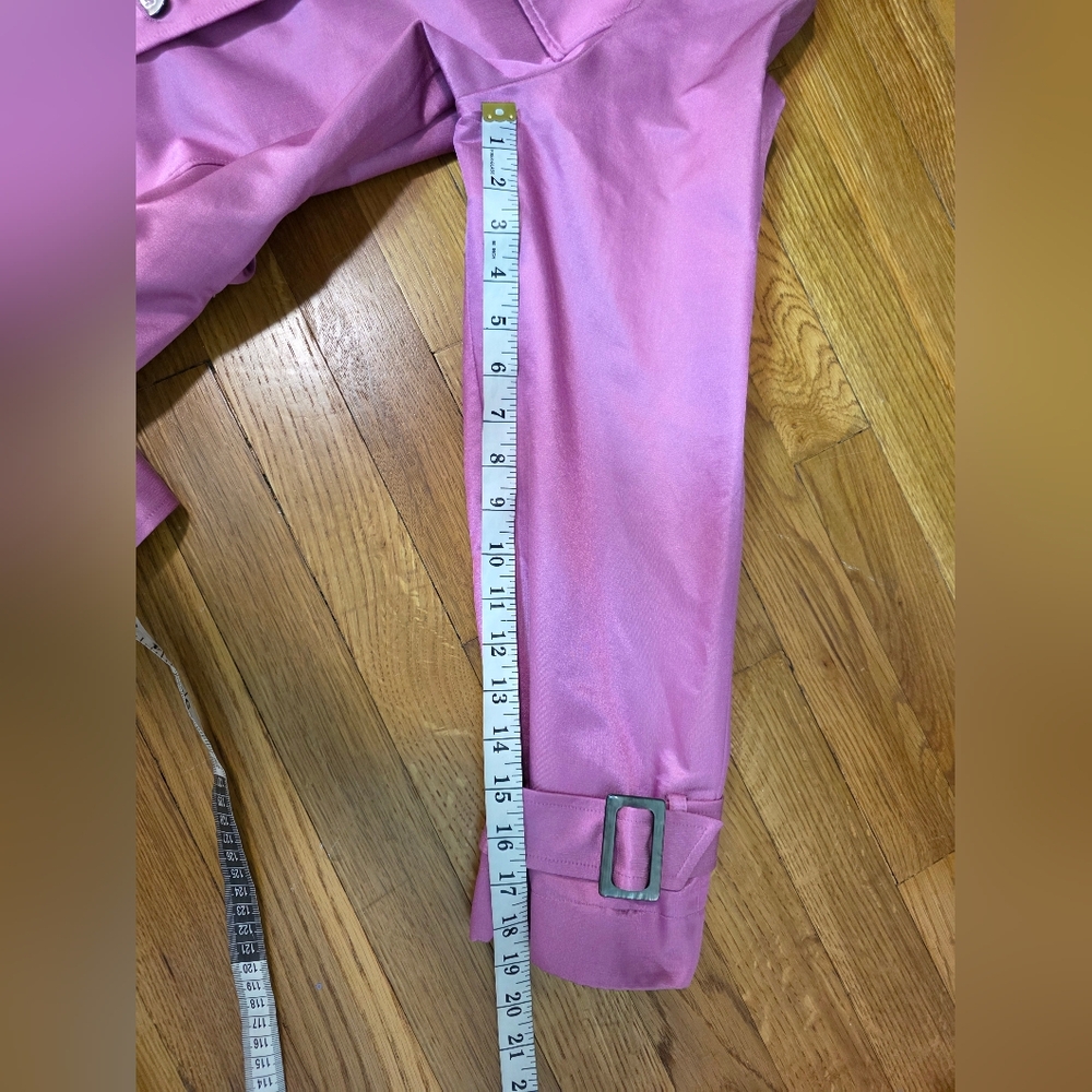 Jones New York Collection Pink Silk Blend Double Breasted Belted Trench Coat L - Picture 11 of 12